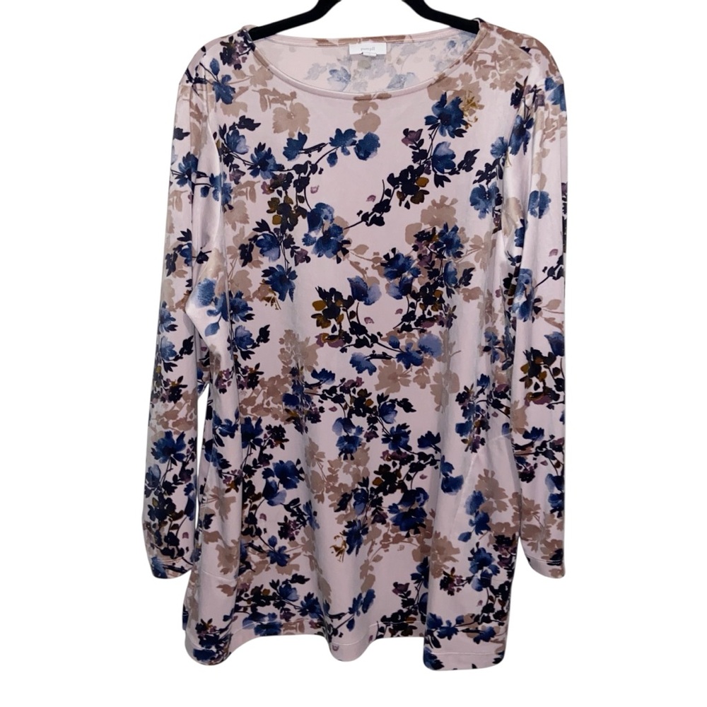 J Jill Top Womens XL Pure Jill Tunic Floral Velvet Stretch Pockets Shirt Cozy